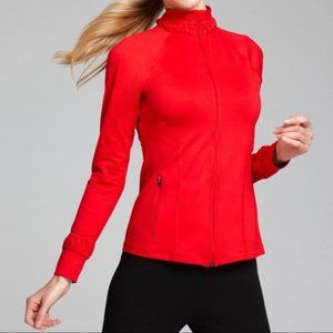 SPANX Active Contour Jacket  Bright Red Base layer Full Zip Up Rouched Sleeve S